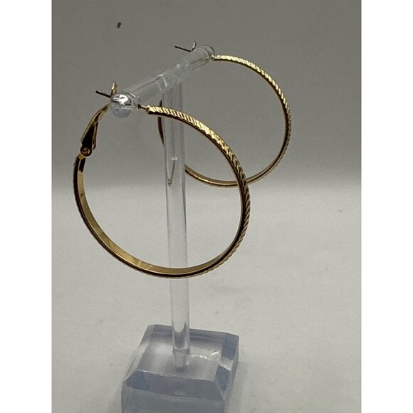 Gold-Tone Twisted Design Hoop Earrings With Leverback Closure - Picture 4 of 6